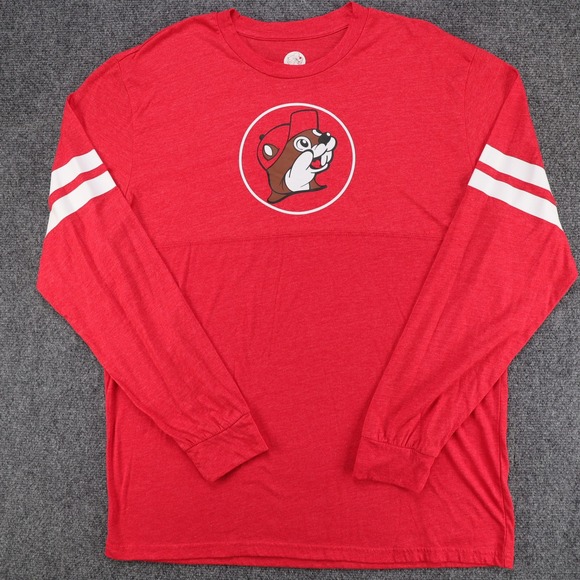 BUC-EE'S Other - Buc-ee's‎ Mens Red Long Sleeve Graphic Jersey T-Shirt Size Large Beaver Logo